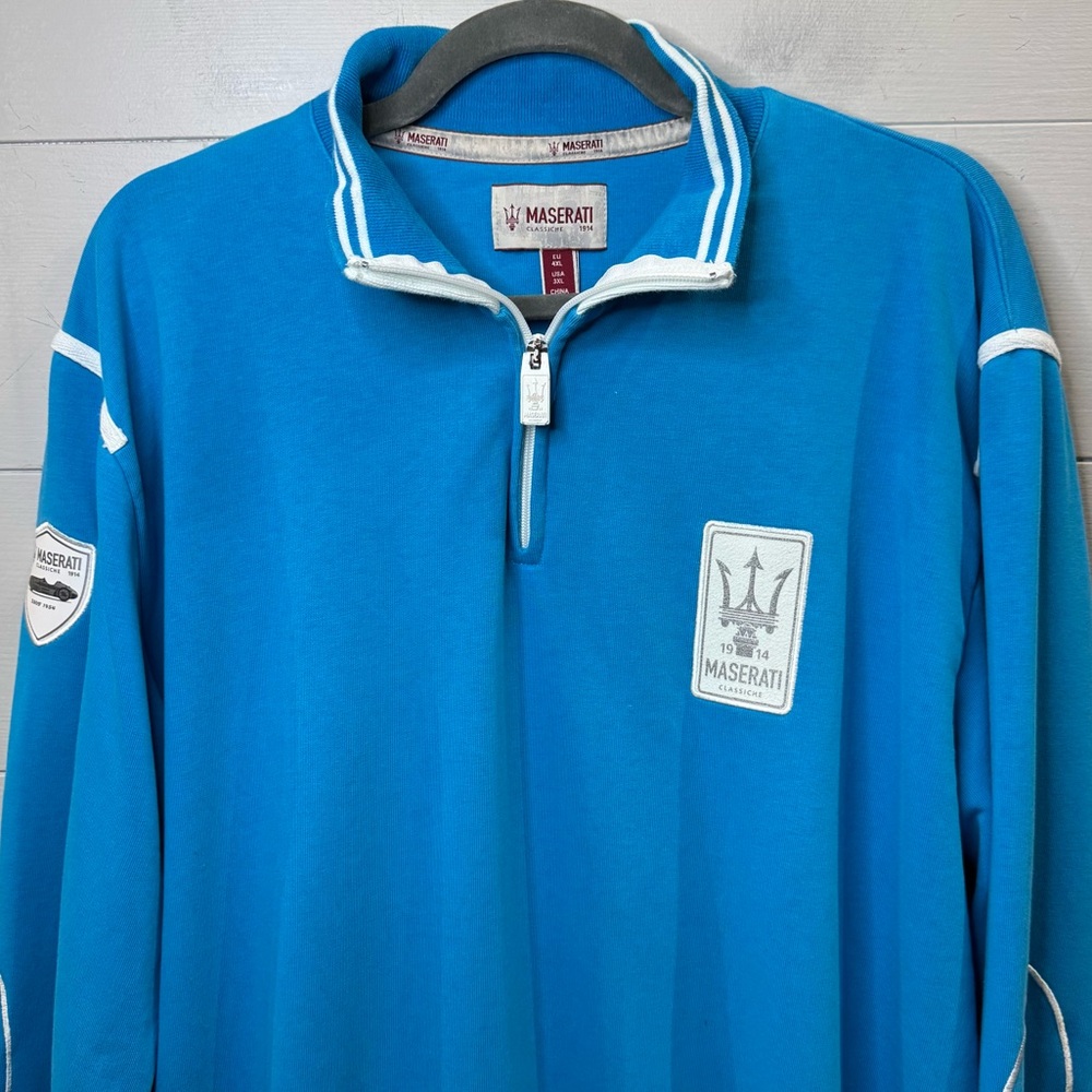 Maserati Classiche | Men's Light Blue Long Sleeve Half-Zip Pullover Size 3X - Picture 2 of 12